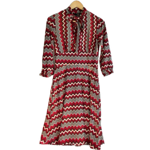 Zara  zigzag  Dress Printed Cream red  Casual Retro Size medium vintage look